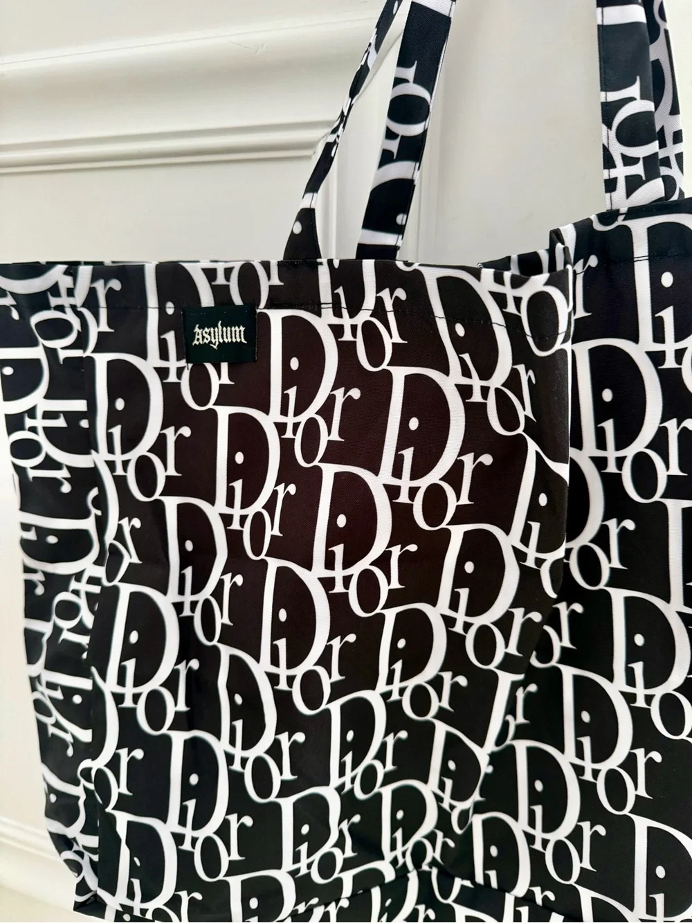 Black & White Logo Print Tote Bag